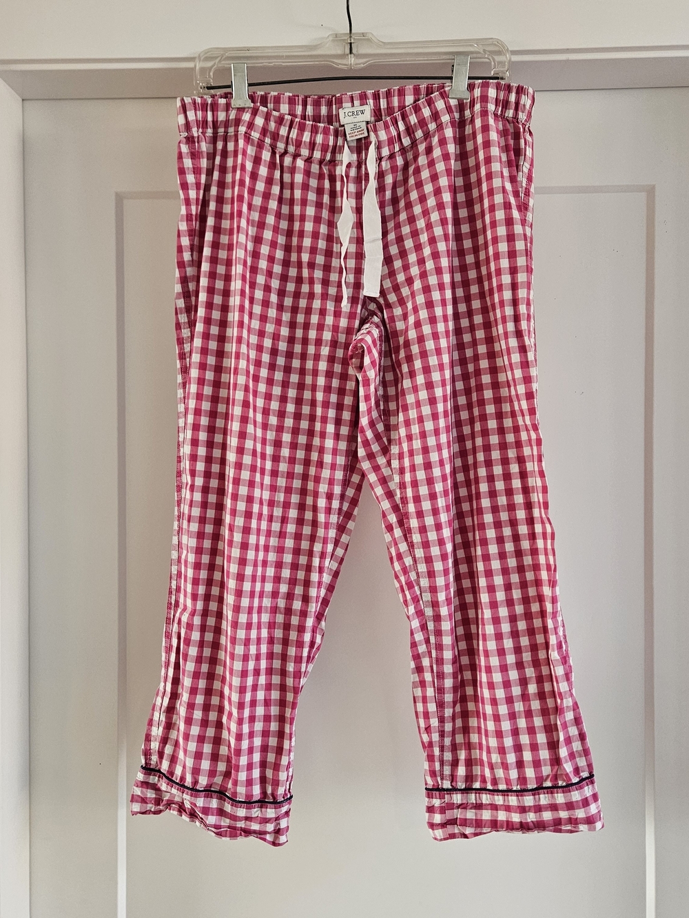 J. Crew Factory Pink and White Gingham Cropped Pajama Pants Sz Medium